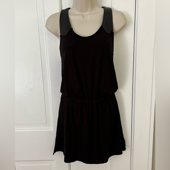David Lerner Dresses & Skirts - David Lerner Black Racerback Mini Dress Leather Upper Elastic Waist Sporty Sexy